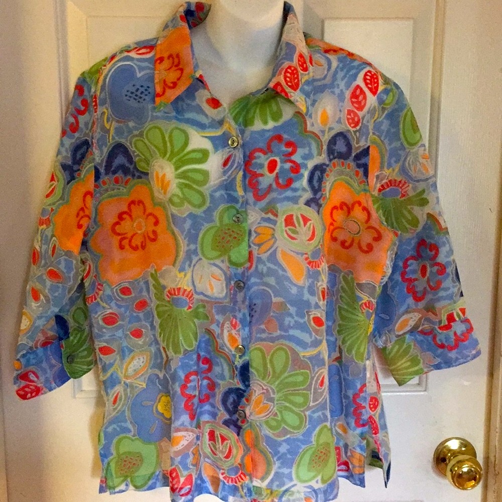 Choices  Colorful Button Down Blouse  Large